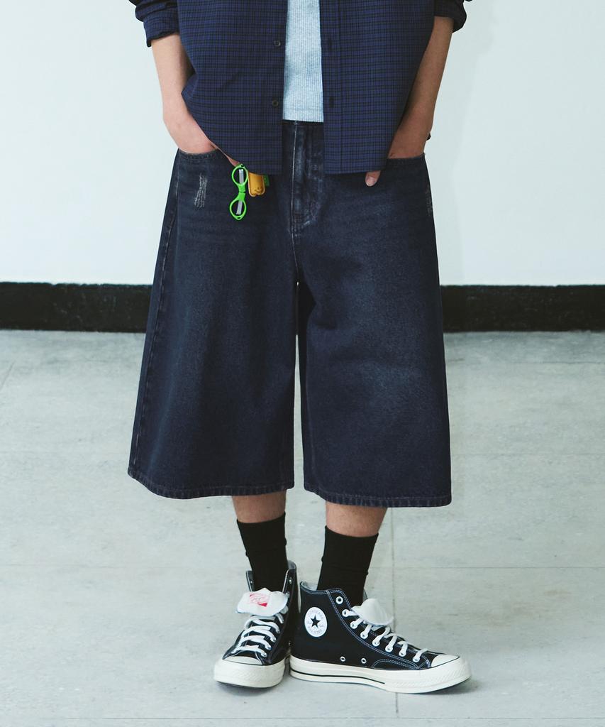 Awodeijeu Symbol Stitch Bermuda Denim Pants [Dark Blue]