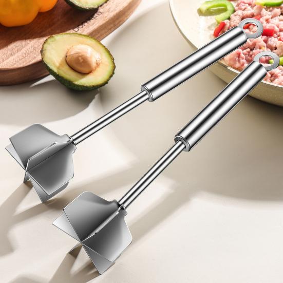 Meat Chopper Tool, Stainless Steel Ground Beef Crusher with 6 Blades, Hamburger Masher for Turkey Chicken, Potato Masher & Food Processor