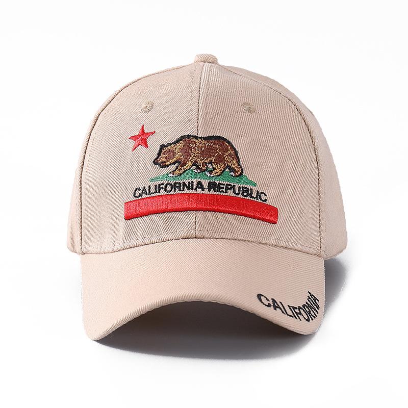 Embroidered Bear California Baseball Cap Men's Outdoor Sunscreen Shade Cap Hard Top Hat