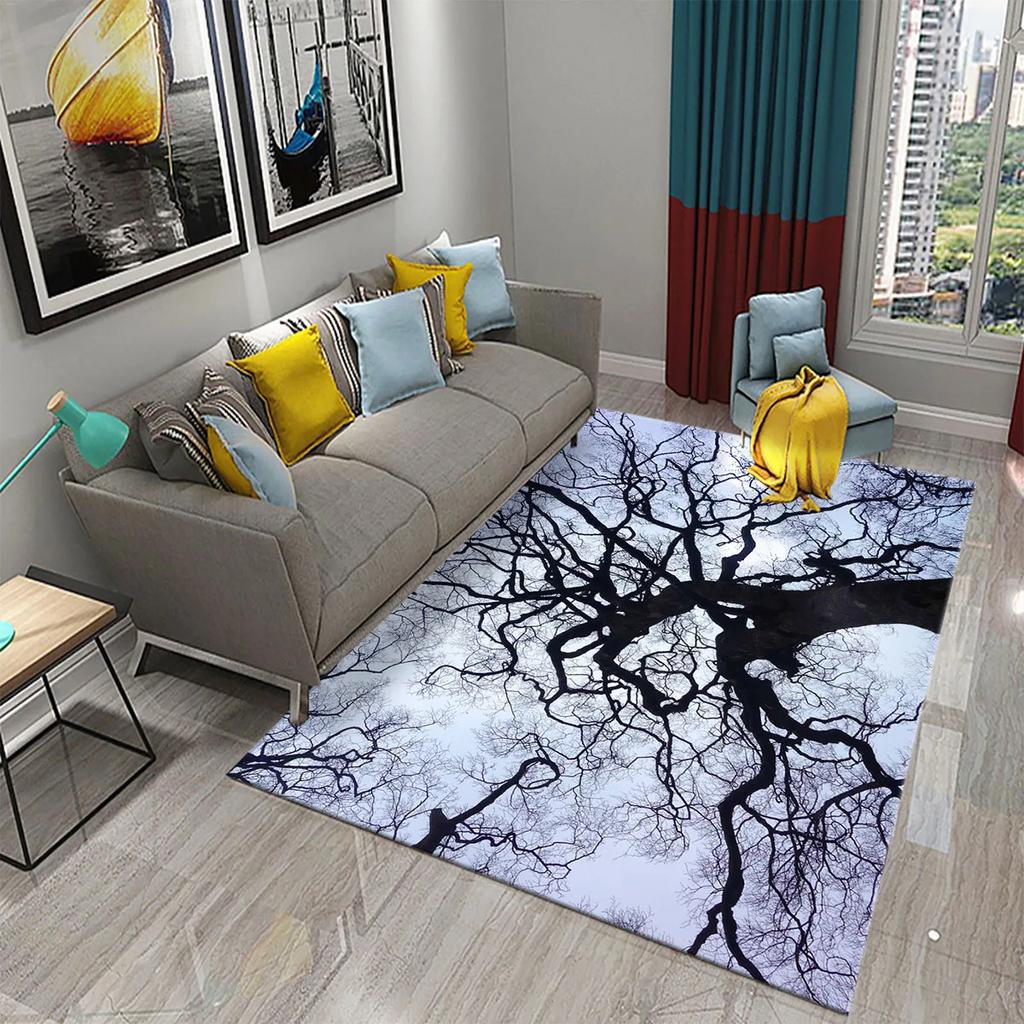 3D Branch Carpet Winter Tree Without Leaves Pattern Carpet Doormat Kitchen Bathroom Anti-Slip Living Room Bedroom Floor Mat Rug