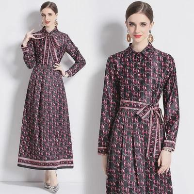 Auf Lager Europäischer & Amerikanischer Stil Taillenverschlankendes Bedrucktes Kleid