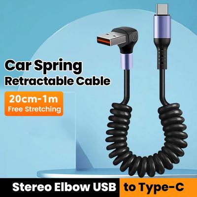 20CM To 1M Car Spring Cable 66W Short Fast Charging Wire Type C TO Type C Cable For iPhone 15 Xiaomi Samsung USB C Cable