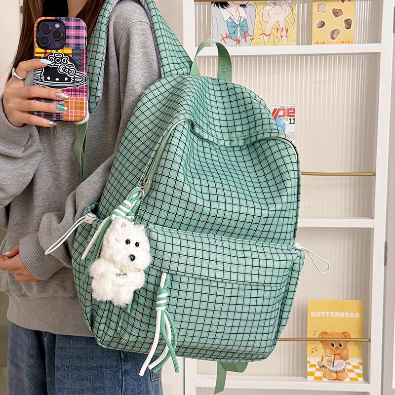 Schoolbag Retro Hong Kong Style Plaid Junior High School Female Students Lightweight College Style Schoolbag Female Lightweight Backpack Casual