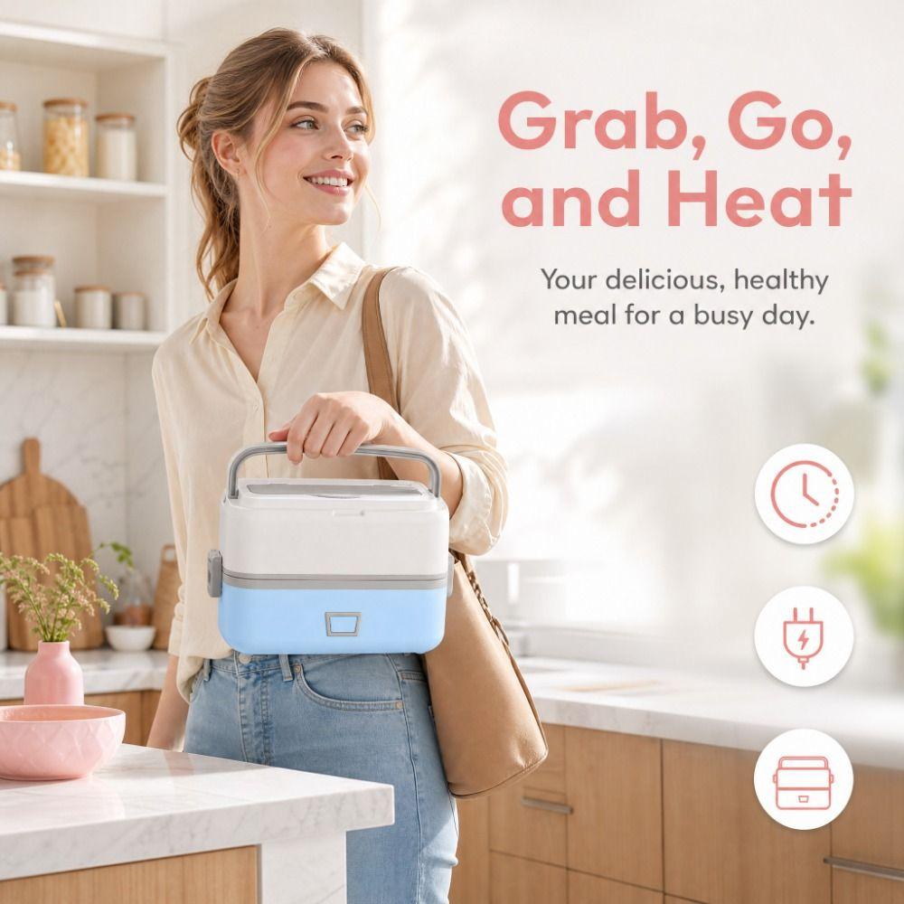 Quick Heating Electric Heating Lunch Box Large Capacity Portable Insulated Lunchbox  Office Use
