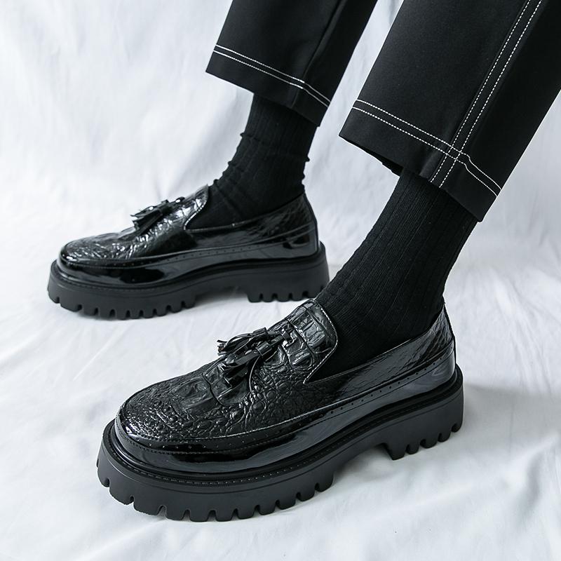 Fashion Men Alligator Pattern Leather Platform Casual Shoes Comfortable Formal Business Office Thick Soled Tassel Loafers Shoes