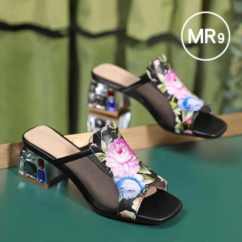  sandalias femininas women fashion peep toe high quality slip on square heel sandal shoes lady cute floral shoes ab542