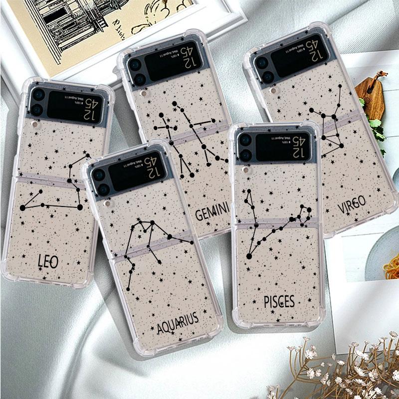 Twelve Constellations Luxury Case For Samsung Galaxy Z Flip 3 4 5G Funda Z Flip3 Clear PC Hard Shockproof Back Phone Coque