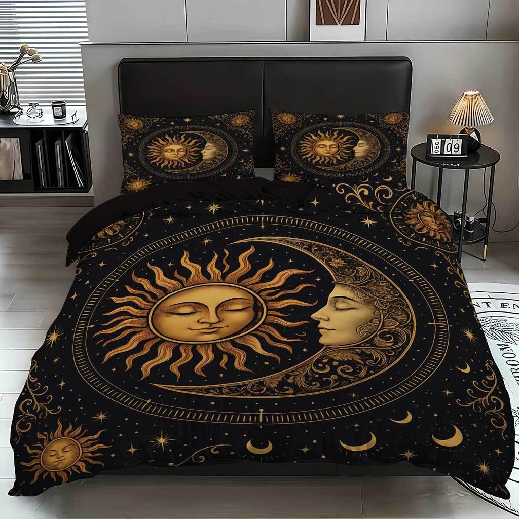Quilt Cover Three-Piece Sun And Moon 3D Digital Printing Bed Kit Grinding Quilt Cover Pillowcase