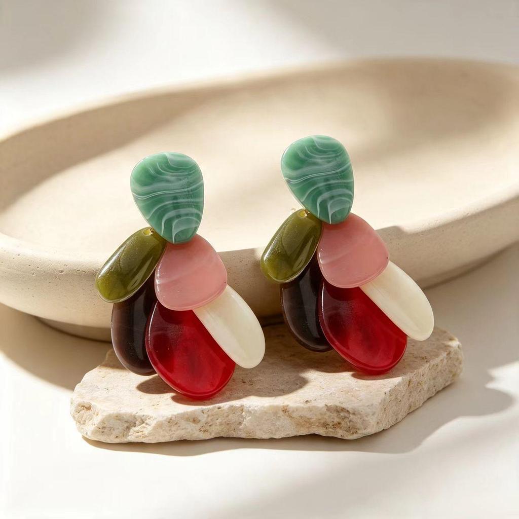 European & American High-Design Acrylic Multilayer Water Drop Earrings