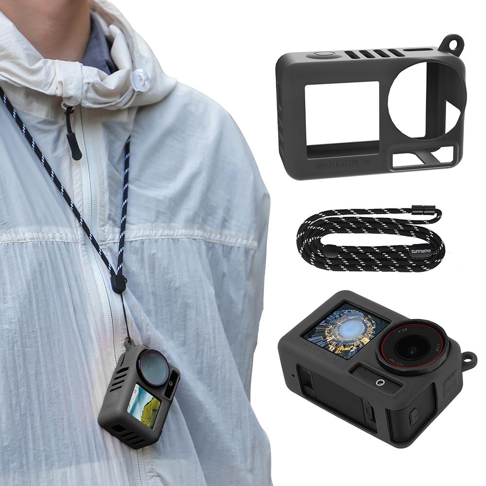 Silicone Cover Shockproof Sport Camera Case with Hanging Rope Scratch-proof Camera Cover for Osmo Action 5 Pro Accessories