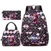 Lie Mo Girls Student Backpack Set for Women Double Shoulder Bags 3 Piece Fashion Printed Trend Large Capacity Lightweight Water-Resistant