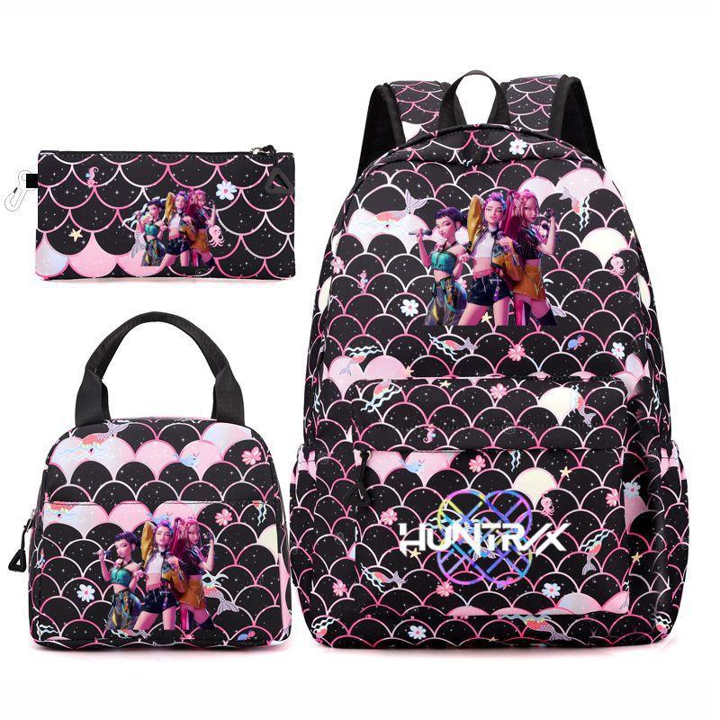 Lie Mo Girls Student Backpack Set for Women Double Shoulder Bags 3 Piece Fashion Printed Trend Large Capacity Lightweight Water-Resistant