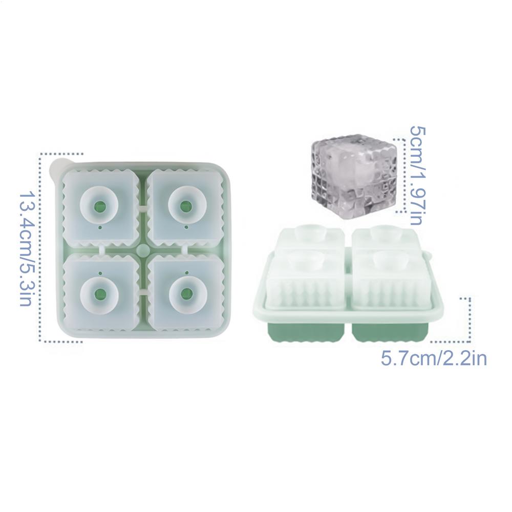 Ice Tray Silicone 4-Cavity Silicone Square Chilling Cube Maker Tray Portable Non-Stick Ice Maker Mold With Funnel Lid For