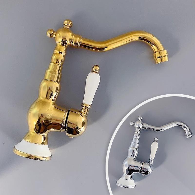 Brass Gold Bathroom Basin Sink Faucet Deck Mounted Single Handle Hot and Cold Water Mix Tap Golden Faucets Chrome EL2189