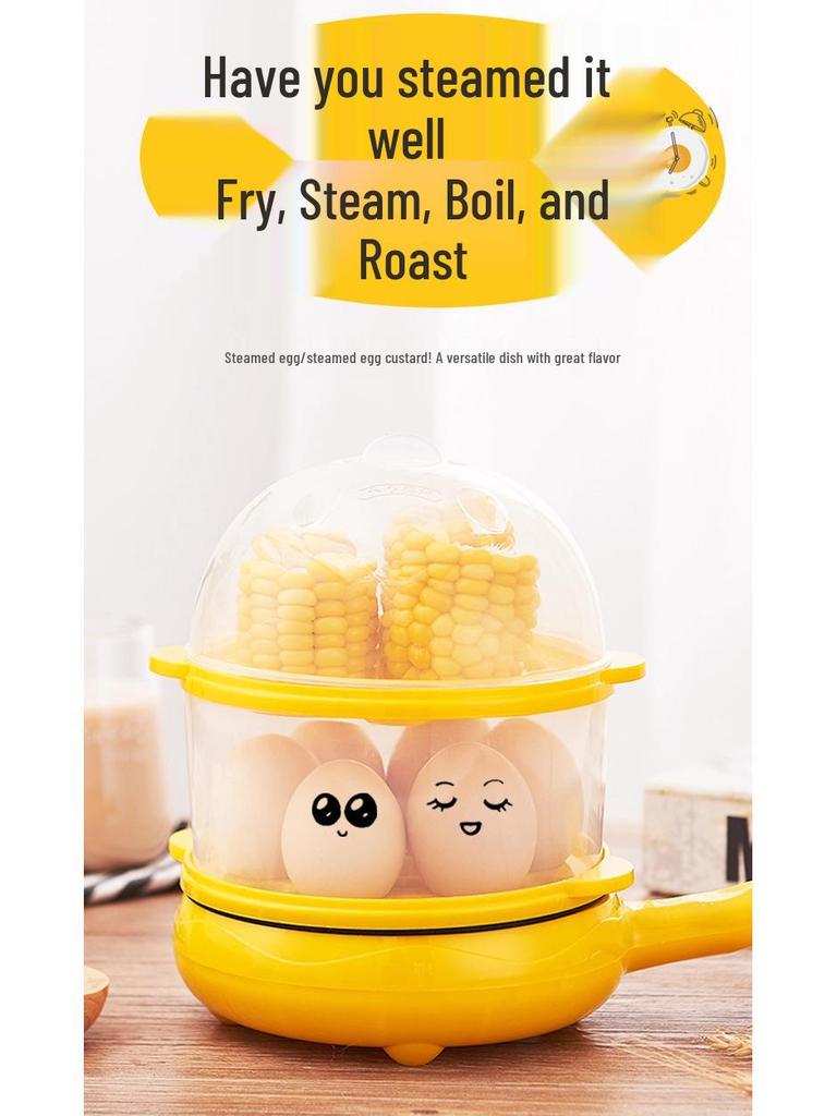 Multifunctional Mini Electric Frying Pan & Egg Steamer - Double Layer Breakfast Egg Cooker