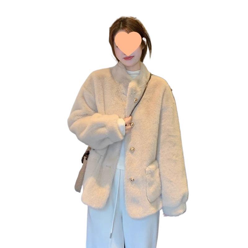 2025 Women's Winter Faux Mink Fur Stand Collar Coat - Small Fragrance Style