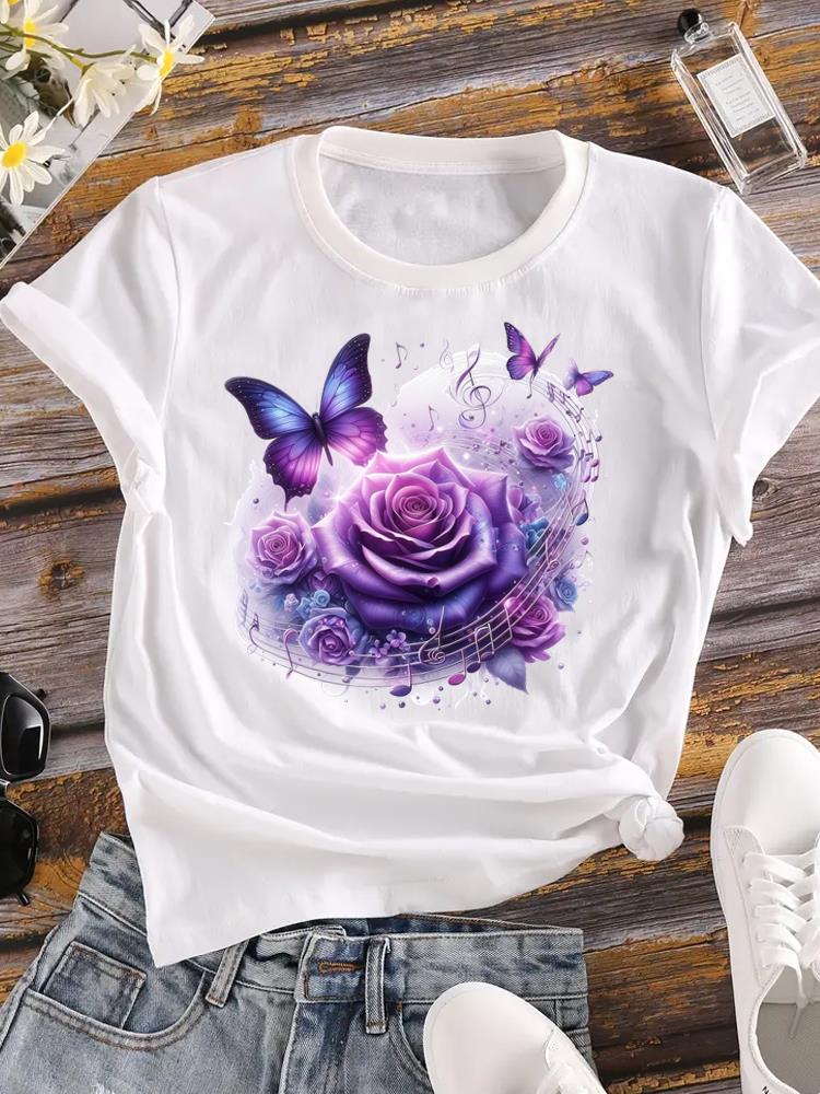 

(Asian Size) flower trend 90s Printed Female Clothing Women Tee Lady T Shirt Casual Fashion Top Graphic Short Sleeve T-shirts S