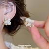 14k Gold Plated Silver Needle Zircon & Imitation Pearl Flower Stud Earrings - French Retro High-End Earrings for Women