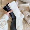 Female Autumn and Winter Style Warm Retro Solid Color All Match Pinstripe Wool Long Stack Socks