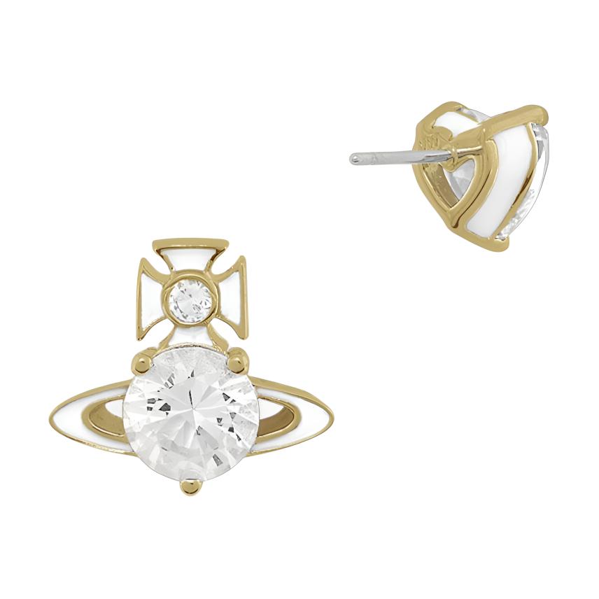 Vivienne Westwood Millie Saturn Asymmetric Heart Earrings Women earrings Gold White 62010383-02R972 Basic Packaging-Dust Bag+Box