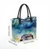  Watercolor Otter Print Canvas Tote Bag Casual Large Capacity Shoulder Handbag for Daily Use
