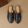 Fashion 2025 New Genuine Leather Low Heels Round Toe Slippers Women Natural Leather Casual Slippers Female Daily Walk Mules Slippers