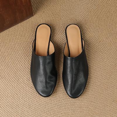 Moda 2025 Nuevas Zapatillas de Cuero Genuino de Tacón Bajo y Punta Redonda para Mujer Cuero Natural Zapatillas Casuales Femeninas para Caminar a Diario Mules Zapatillas