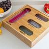 Bamboo Wood Drawer Baggie Organizer With 4 Compartments Fresh-keeping Kitchen Container Storage Bag Organizer Kitchen Drawer