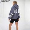 BITCED Autumn/Winter Women's Fashion Print Thickened Versatile Long-Sleeve Oversized Hooded Sweatshirt