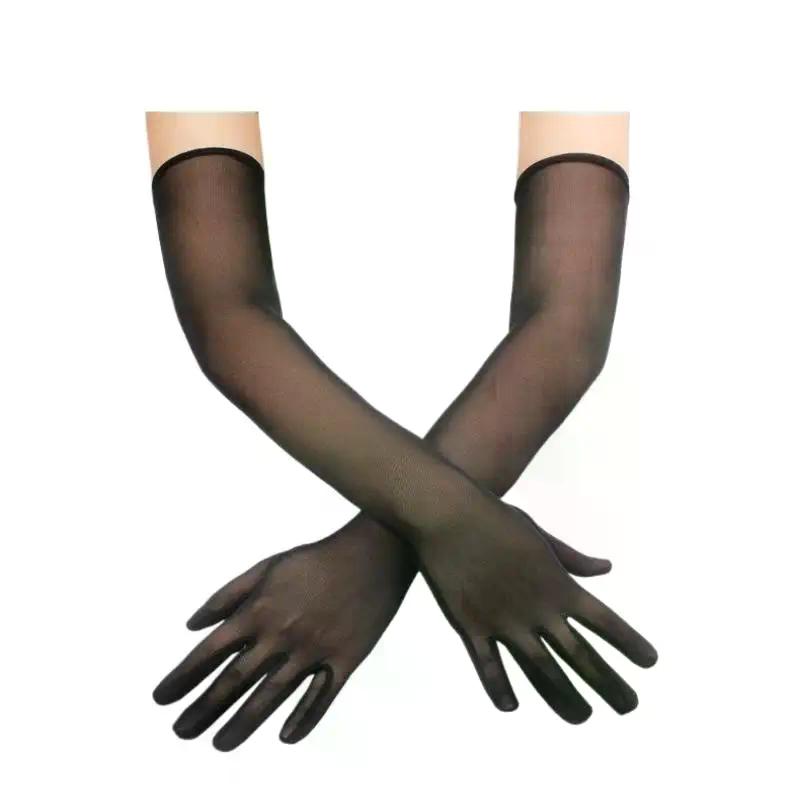 55CM Sexy Lace Thin Hollow Transparent Long Gloves Breathable Net Yarn Women Man Stage Performance Party Cosplay Elasticity