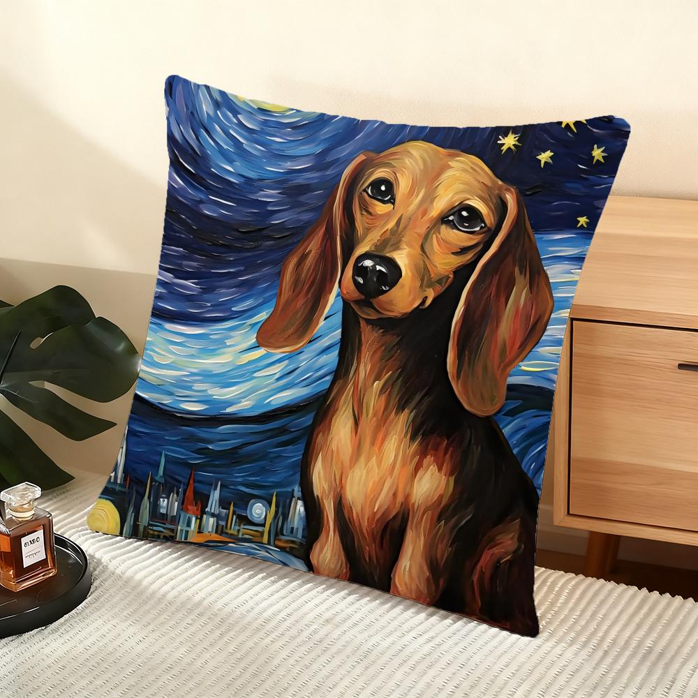 Catoon Starry Sky Dog Cushion Cover Soft Short Plush Pillow Cover Smooth Cozy Texture Aesthetic Cushion Case Home Decor