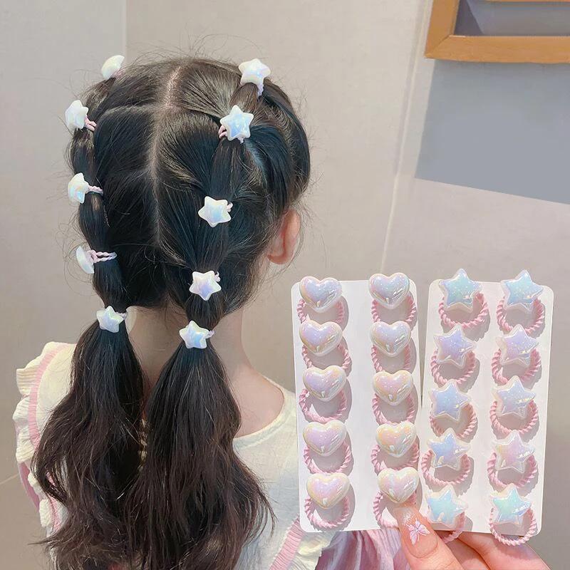 Cartoon Love Heart Star Hair Ties Toddler Elastic Rubber Band Kids Hair Ropes Accessories 10Pcs Cute Baby Girl Hair Bands