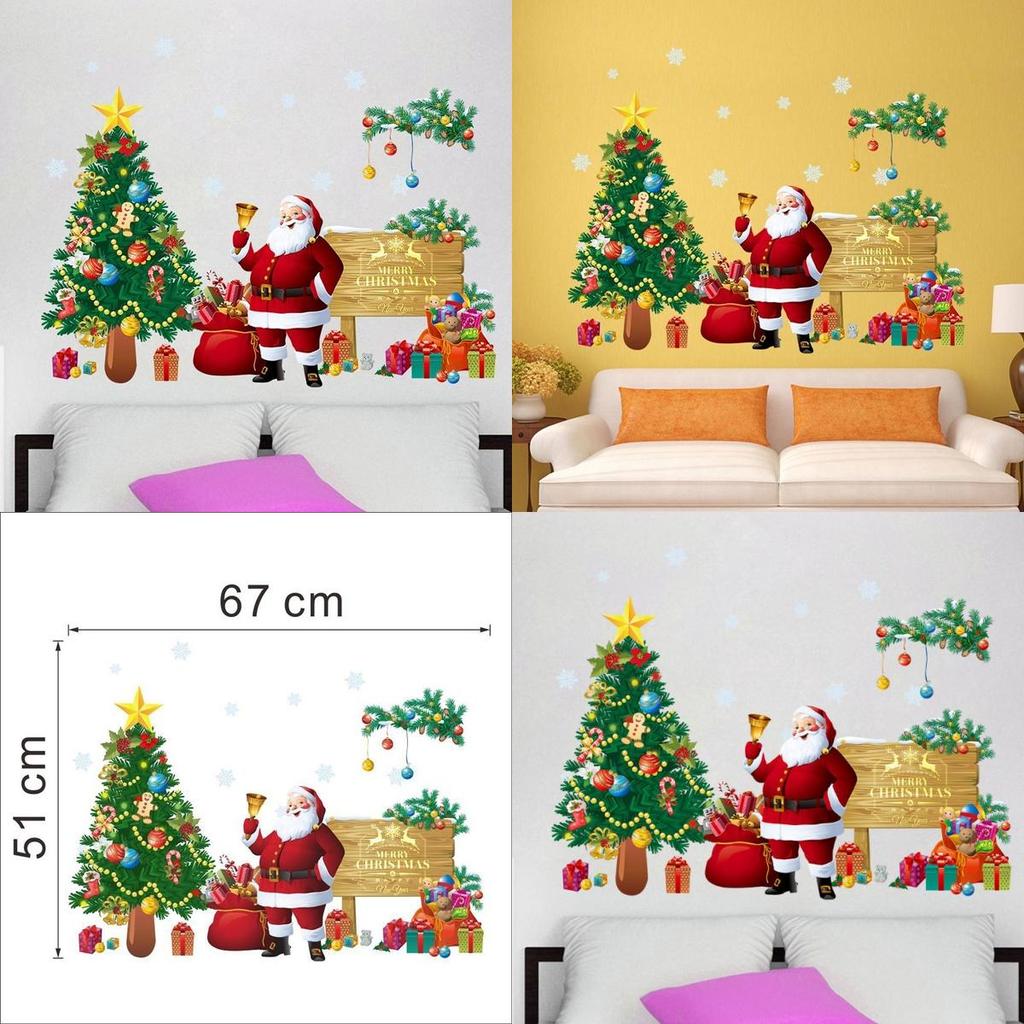Holiday Wall Decor Pvc Removable Christmas Santa And Tree Wall Sticker For Living Room And Porch