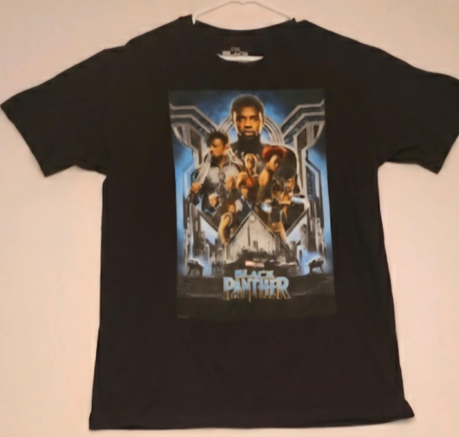 Marvel Black Panther Movie Poster T-Shirt Chadwick Boseman T Challa Mens Black L S