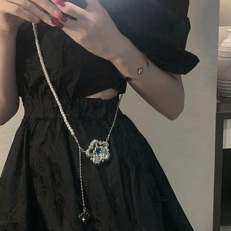 

Stunning Silver Pearl Flower Waist Chain Bag Strap For Womens Fashion Dresses