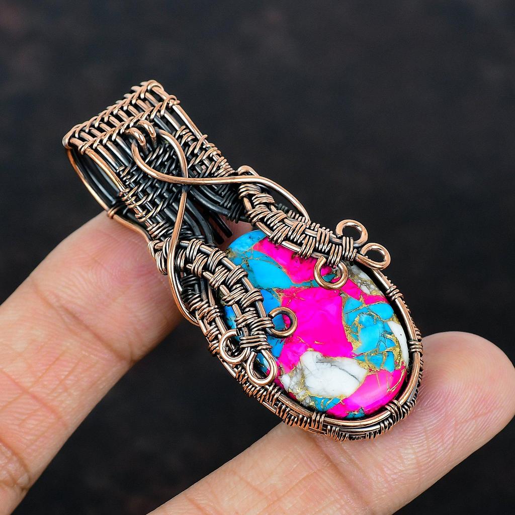Cotton Candy Turquoise Pendant Copper Wire Wrapped Pendant Beautiful Gemstone Jewelry Handmade Pendant Copper Wire Jewelry Anniversary Gifts