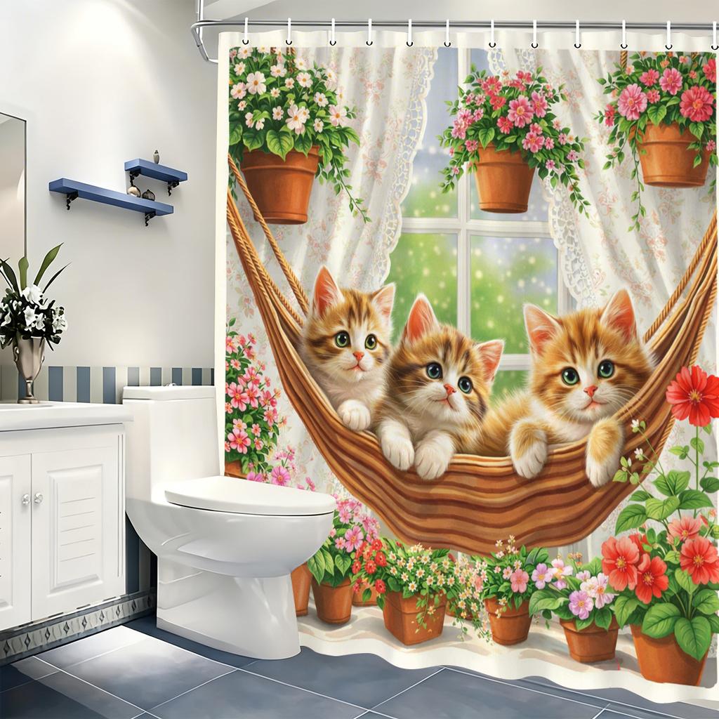 Cute Animal & Floral Printed Polyester Shower Curtain - Adorable Bathroom Decor With Lovely Cartoon & Western Style Designs