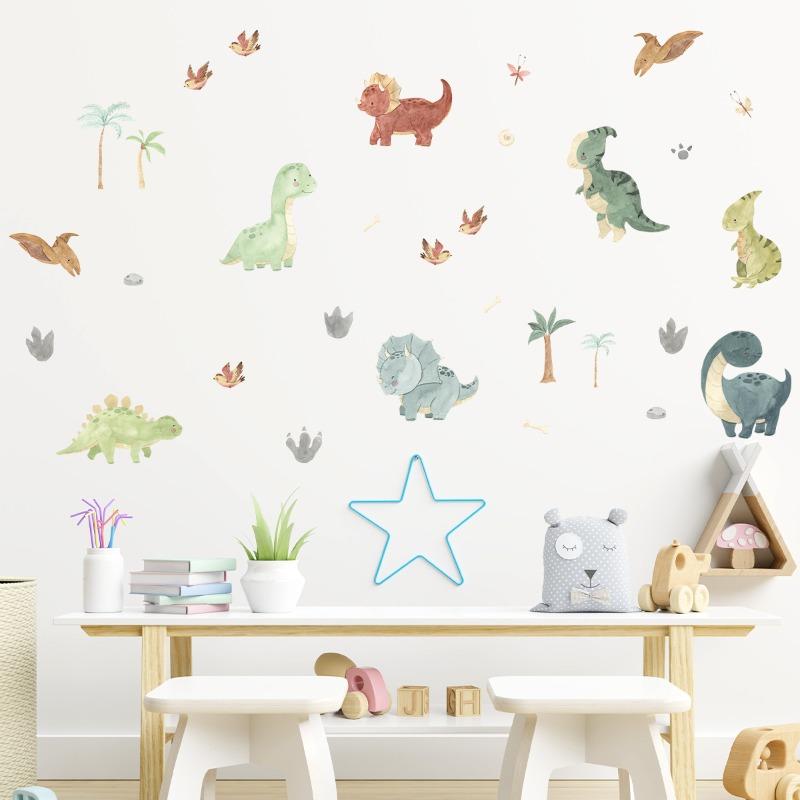 Lovely Cartoon Dinosaur Wall Stickers Removable Self-Adhesive Mural for Children Bedroom Background Decor