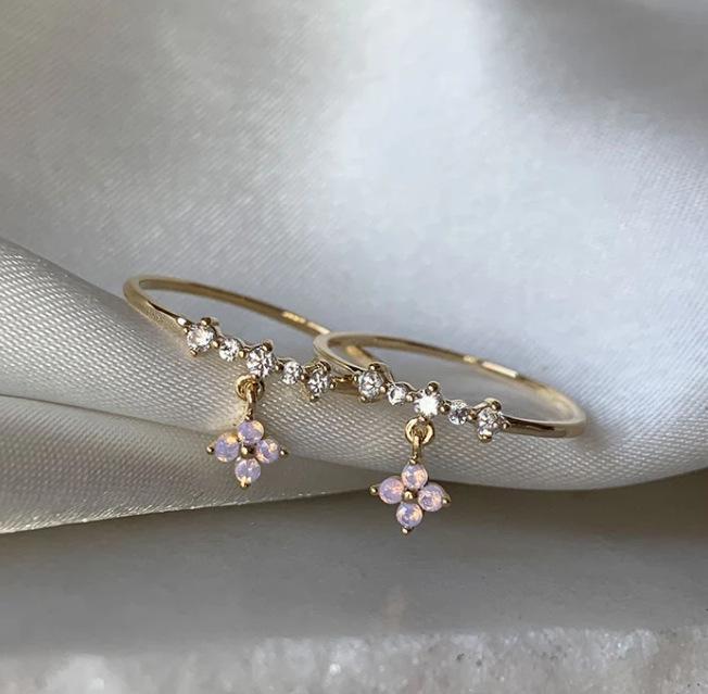 New Cute Colorful Zircon Flower Ring For Women Girl Fashion Vintage Zircon Adjustable Rings Jewelry Gift