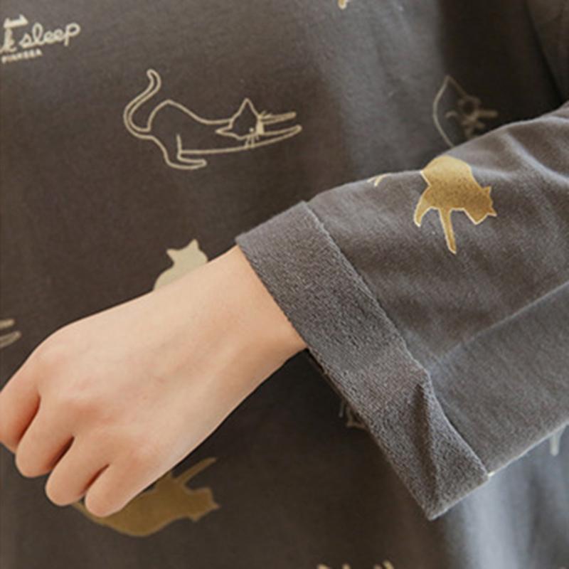 Women's Pajamas Top and Bottom Set Room Wear Room Wear Cat Pattern Long Sleeve Cotton Cute Elegant Soft