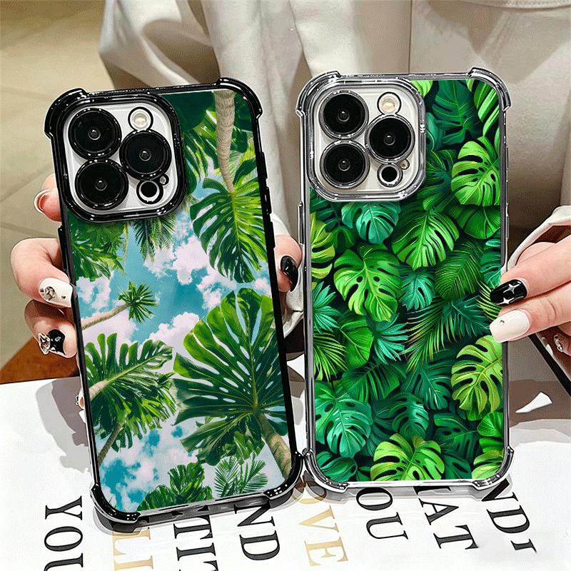 Summer Plants Green Leaf Soft Phone Case For iPhone 15 16 17 Air 14 Pro Max 16E Plus 13 12 Mini Plating Anti-Fall Fundas