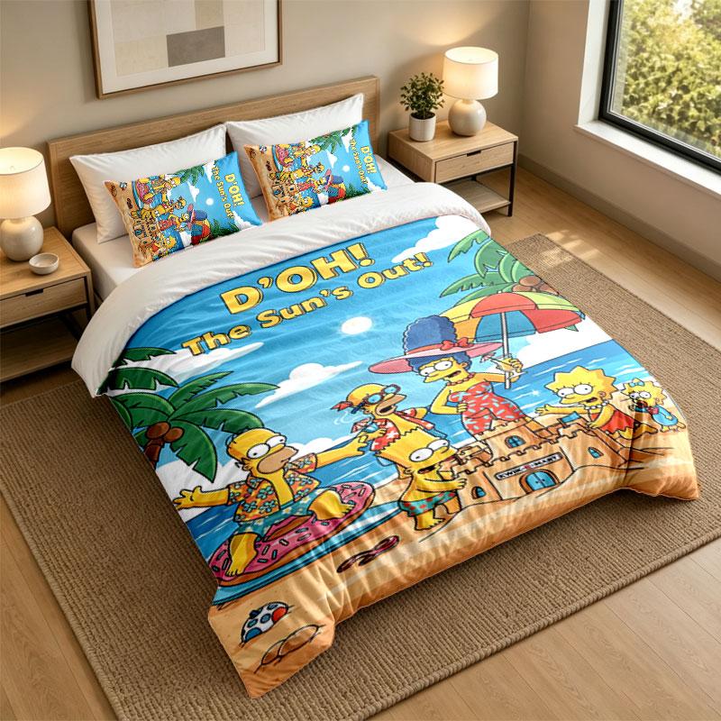 3Pcs Bedding SetThe Simpsons Soft Bed Sheet and Two Pillowcases Home Bedroom Decor