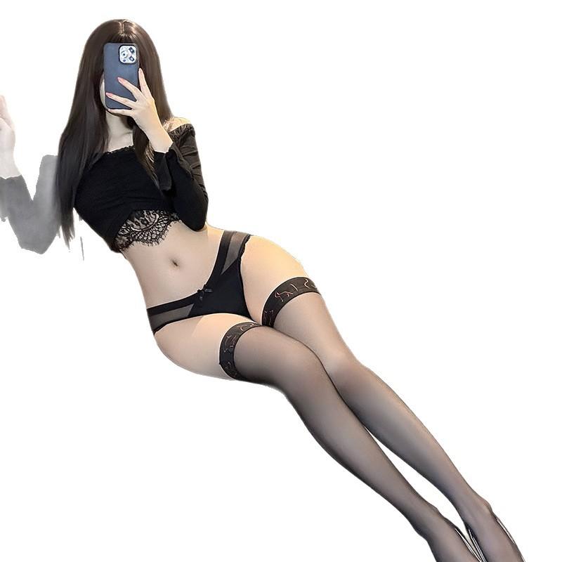Sex Stockings Leopard Print Aurora Shiny Black Silk Sexy Shiny Thigh Stockings Half-length Knee Stockings