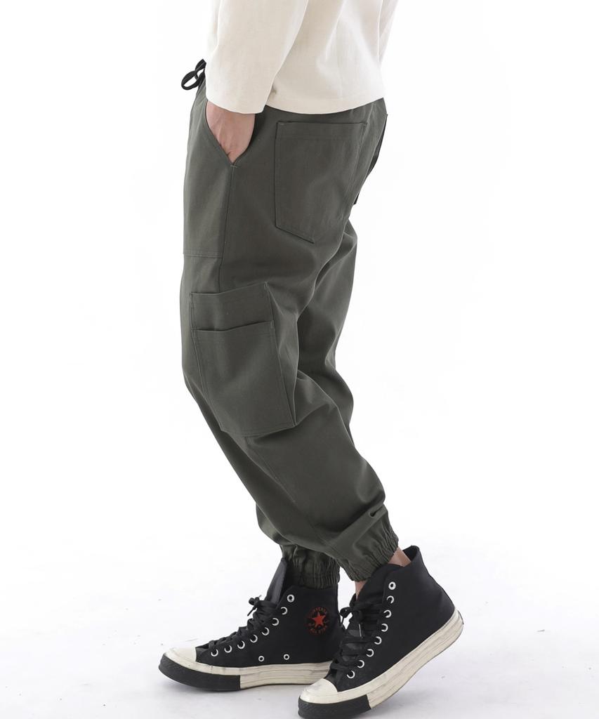 Seinteukeulu Two-Layer Wide Cargo Jogger Pants W2-308J Khaki