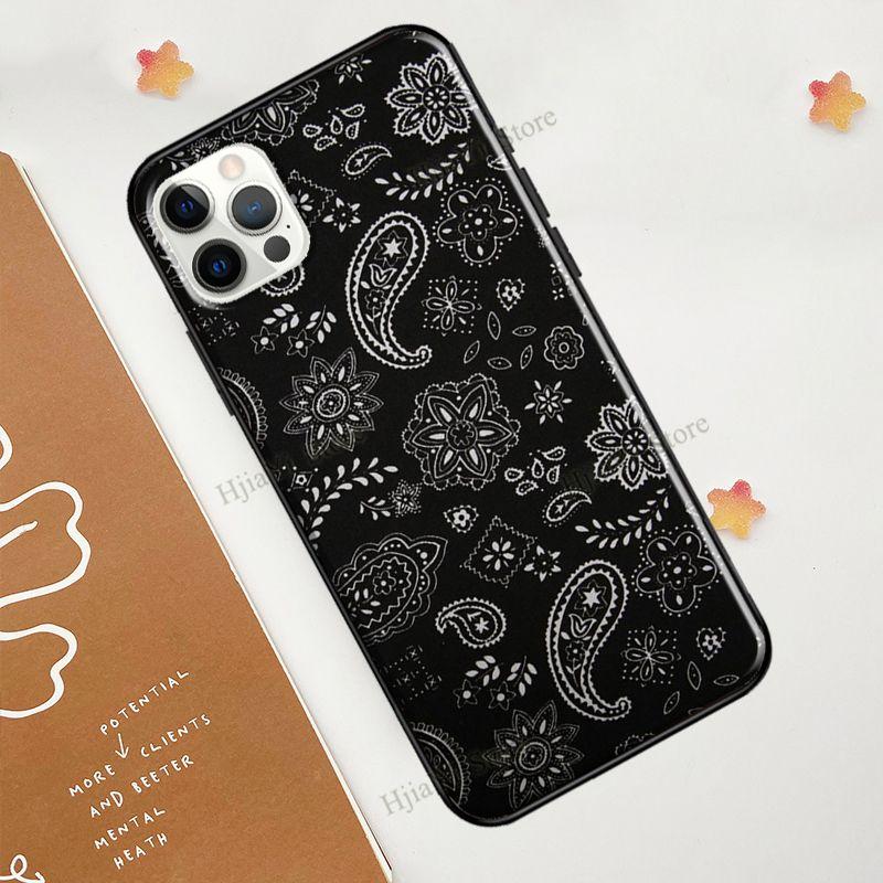 Bandana Naadloos Patroon Zwart Voor iPhone 12 Pro Max 13 mini Hoesje Voor iPhone XR XS X SE 2020 7 8 Plus 11 Pro Max Cover