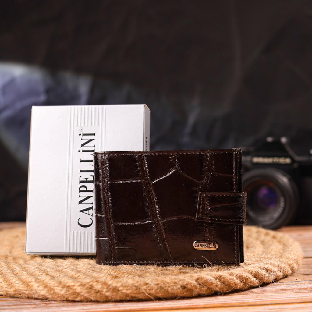 Reliable Men's Wallet Made of Genuine Textured Leather CANPELLINI Purse 21516 Brown