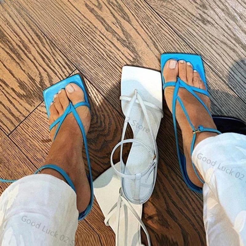 Fashion 2025 New Fashion Pinch Narrow Band Women Sandals 2025 Summer Square Open Toe Ankle Buckle Strap High Heels Ladies Shoes