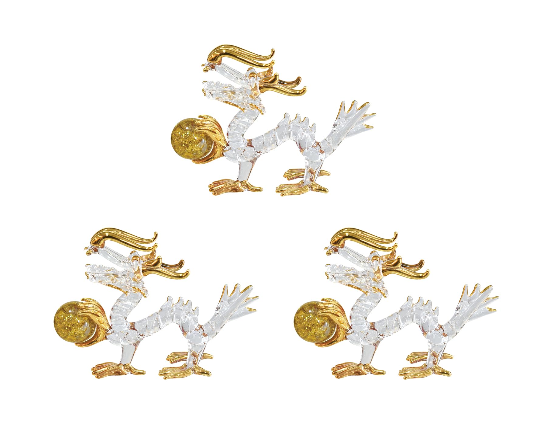 

Four Cart Handmade Glass Feng Shui Wealth Luck Dragon, 2-inch x 3-Piece Set