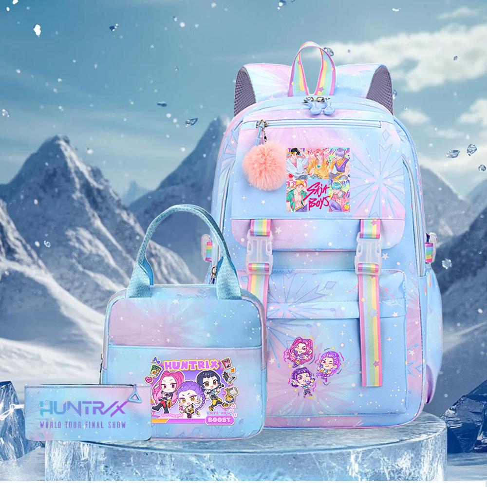 K-Pop Witch Hunters Cartoon Printed Student Pencil Bag Lunch Bag Three-Piece Backpack