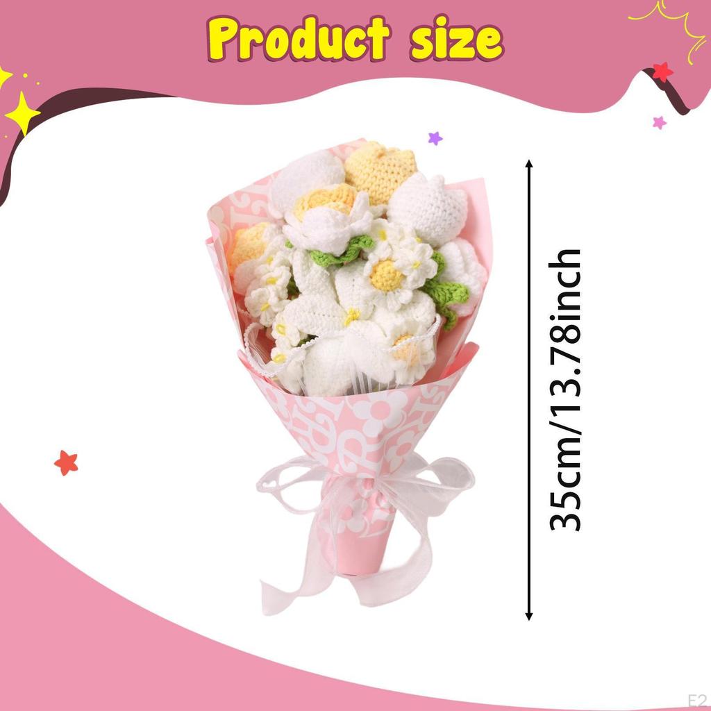 Crochet Flower Bouquet Knitted Home Office Decor Ornament Preserved Flowers Mother Day Gift